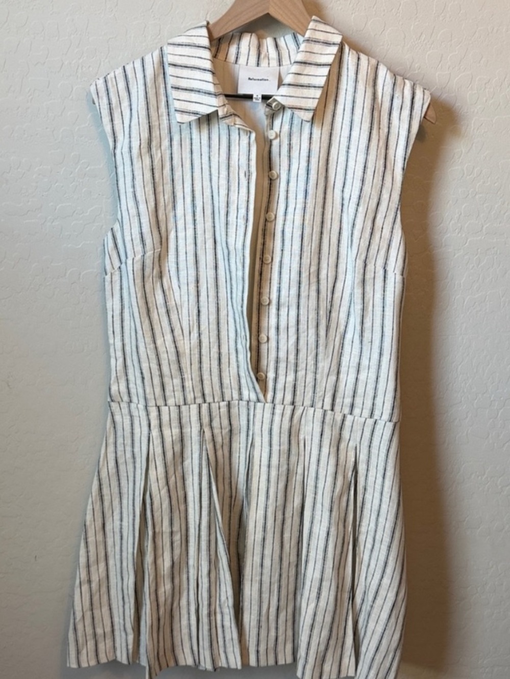 Reformation Arella 100% Linen Button Down Mini Dress in Elsie Stripe Size 6